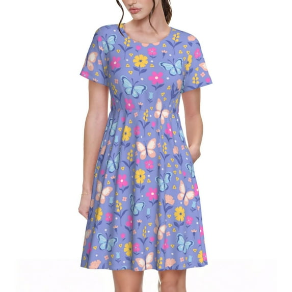 Balery butterflies and flowers Pattern Womens Dresses Loose Short sleeve Sundresses Swimsuit Coverup 2025 Summer Casual Dress for Women - A-Line Swing Dress