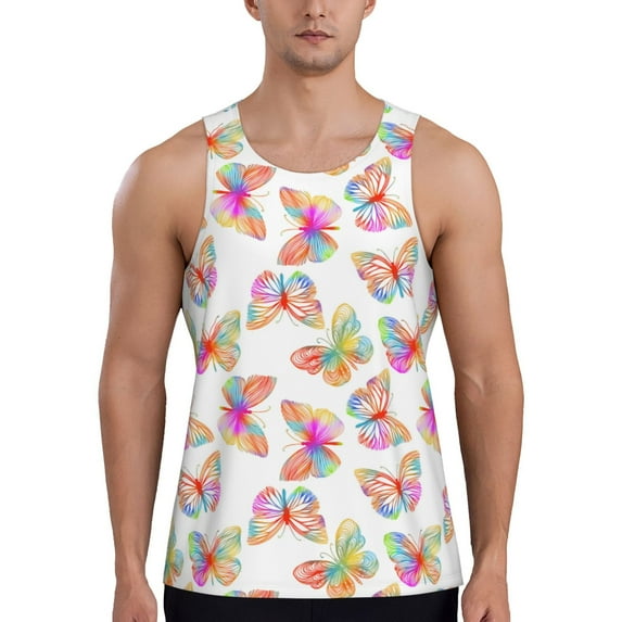 Balery colored butterflies Pattern Men's Workout Tank Top Gym Muscle Tee Fitness Bodybuilding Sleeveless T Shirt Quick Dry Fit Muscle Tank Top Slim-Fit Tank-4X-Large