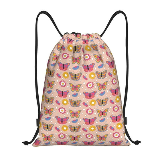 Balery colorful Butterfly Daisy Pattern Drawstring Backpack Bag Sport Gym Sackpack Cinch Bags Pattern Drawstring Backpack Bag Sport Gym Sackpack Cinch Bags -Small