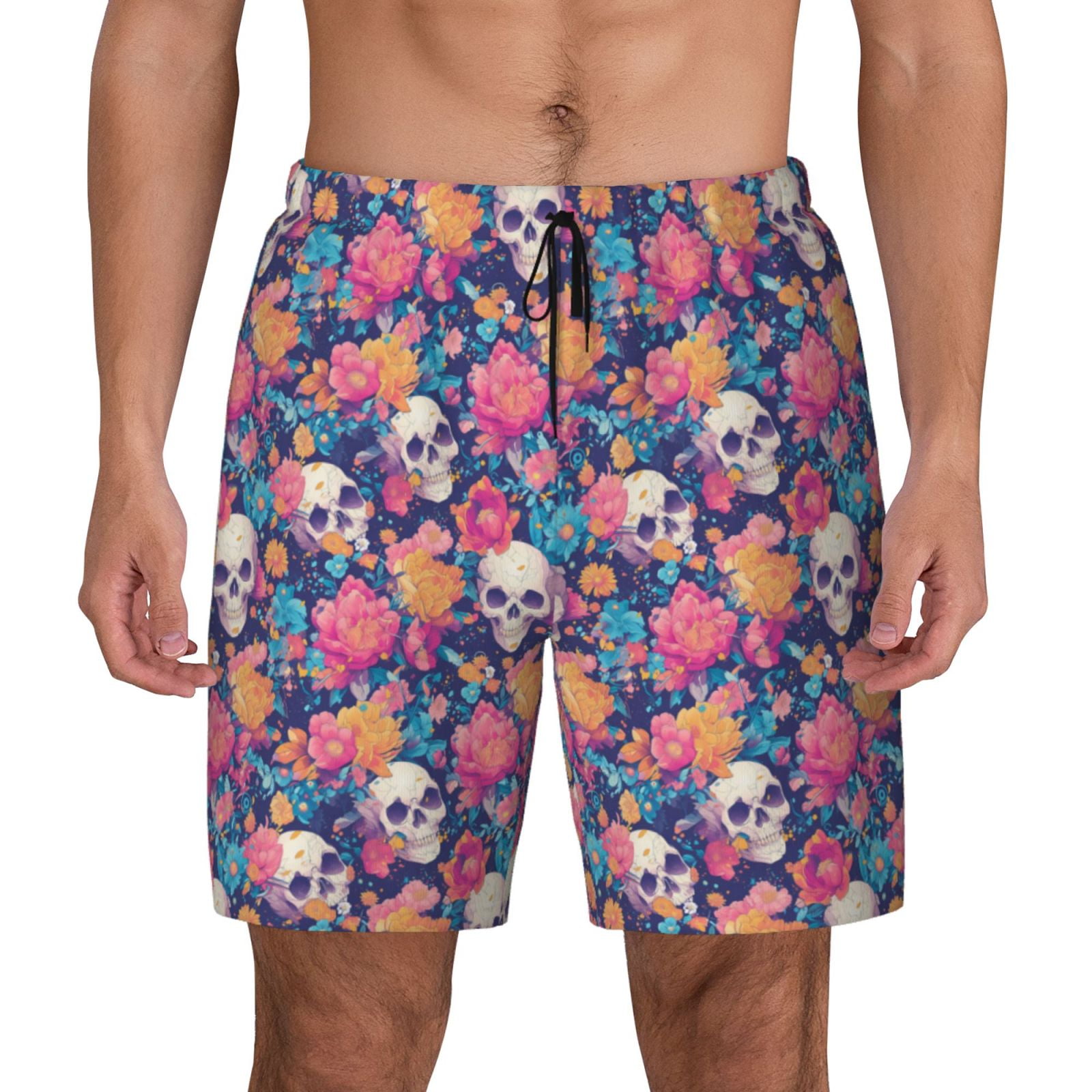 Balery colorful Skull flower daisy Mens Swim Trunks Swim Shorts for Men