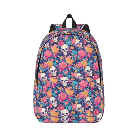 Balery colorful Skull flower daisy Vintage Canvas Backpack for Men and Women - Large Capacity, Durable Travel Laptop Bag for School, Work, Hiking, and Outdoor Activities-Small