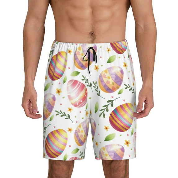 Balery colorful easter eggs Pattern Men's Cotton Knit Pajama Shorts Waistband & Pockets,Short Pajama Pants-4X-Large