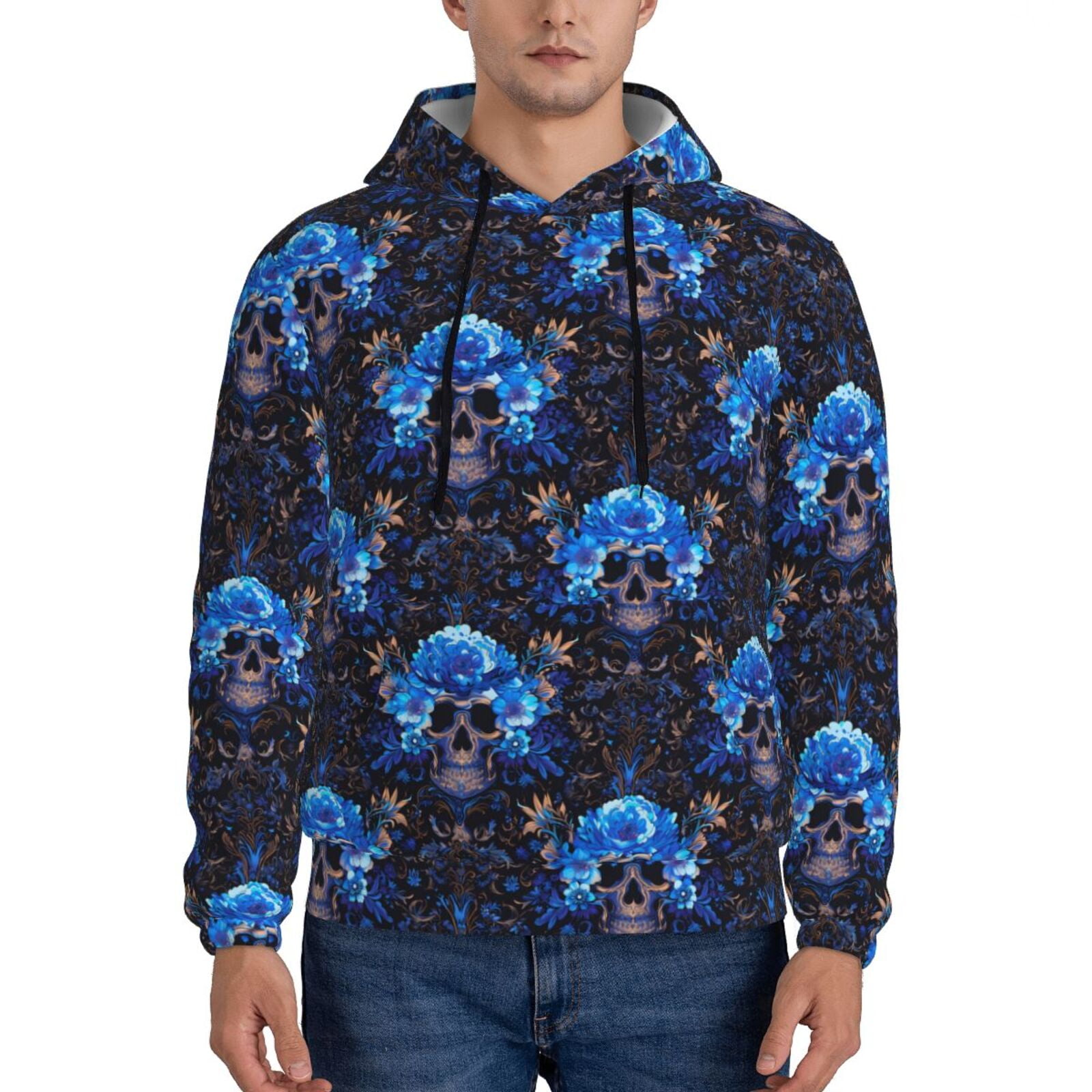 Blue Marble Pattern Print Men Pullover Hoodie