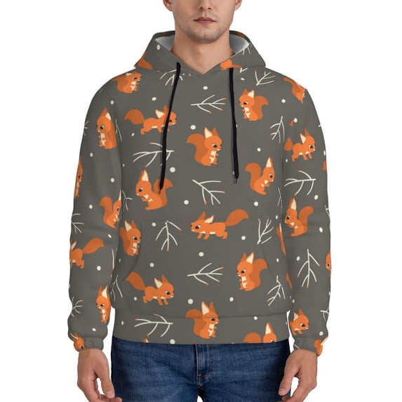 Balery cute fall fox leaf Pattern Mens Hoodie Kangaroo Pocket Hoodie Pullover Hooded Sweatshirt Ideal for Daily Wear Travel and Home-Large