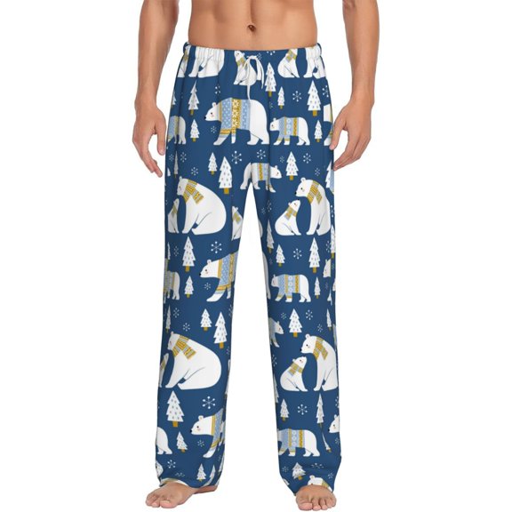 Balery cute winter bear print Men's Pajama Pants,Ultra Lightweight Pjs,Lounge Pant-Small