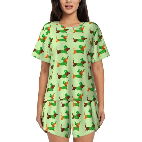 Balery dogs St Patrick's Day Pattern Womens Pajama Sets 2 Piece Soft Short Sleeve Top and Shorts Sleepwear Round Neck Pjs Lounge Set with Pockets-Large