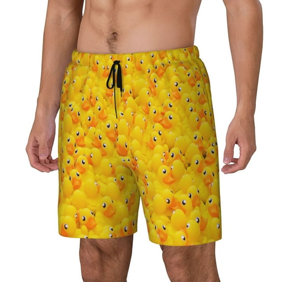 Balery duck floating in the pool Pattern Mens Swim Trunks Swim Shorts for Men Quick Dry Inseam Beach Shorts with Compression Liner Pocket-Medium