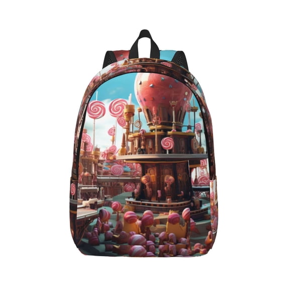 Balery fairy-tale-world-with-delicious-candy Vintage Canvas Backpack for Men and Women - Large Capacity, Durable Travel Laptop Bag for School, Work, Hiking, and Outdoor Activities-Small