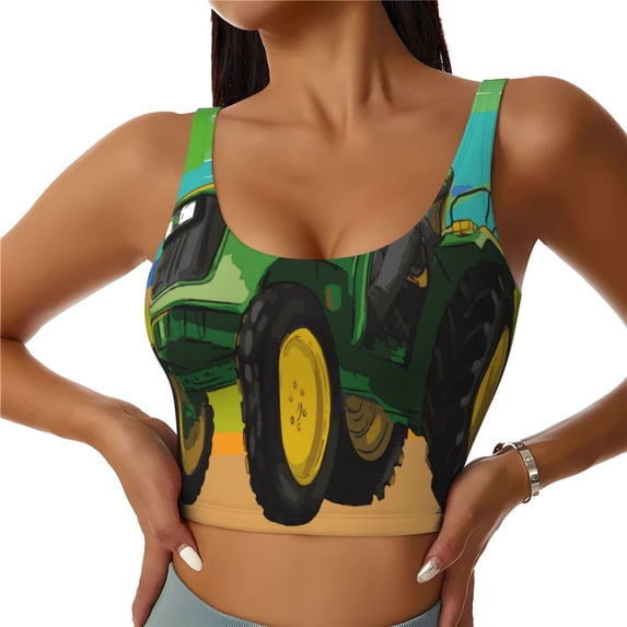 Balery farmer working with tractor at field Pattern Racerback Sports Bras for Women - Padded Seamless High Impact Support for Yoga Gym Workout Fitness-XX-Large