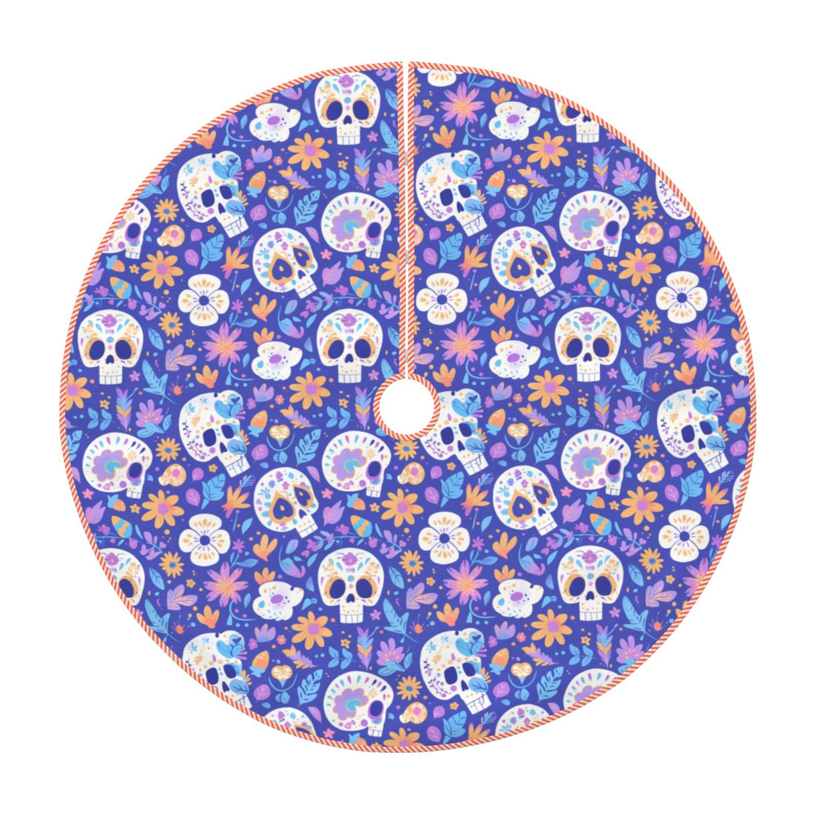 Balery flower Skull cartoon Printed Christmas Tree Skirt , Merry