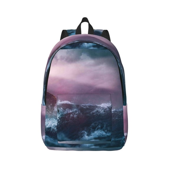 Balery lighthouse Waves Torrential Rain Vintage Canvas Backpack for Men and Women - Large Capacity, Durable Travel Laptop Bag for School, Work, Hiking, and Outdoor Activities