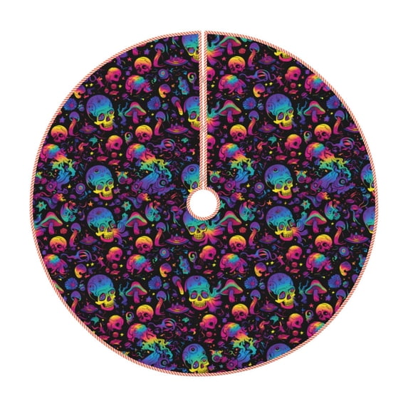 Balery mushroom colorful Skull Printed Christmas Tree Skirt , Merry Christmas Party Christmas Tree Decoration,Adjustable Tree Skirt-30"