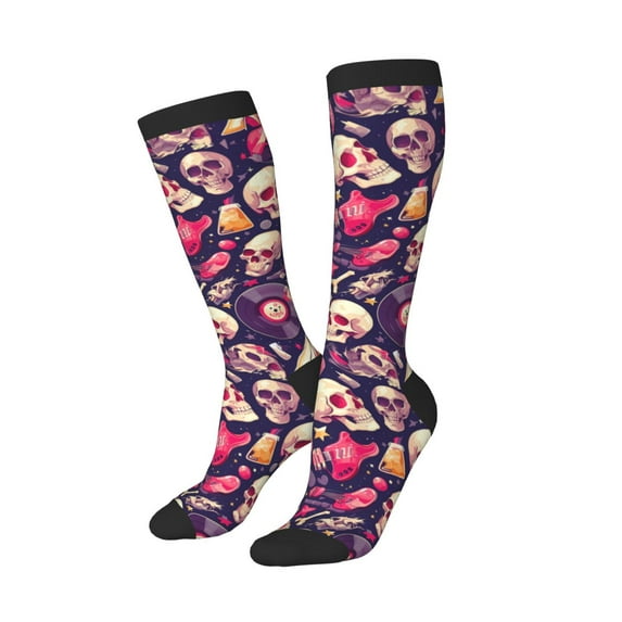 Balery music Skull record Guitar Printed Novelty Socks Men's Women's Crew Socks Sports Socks Knee High Socks Cotton Socks Quirky and Cool Socks