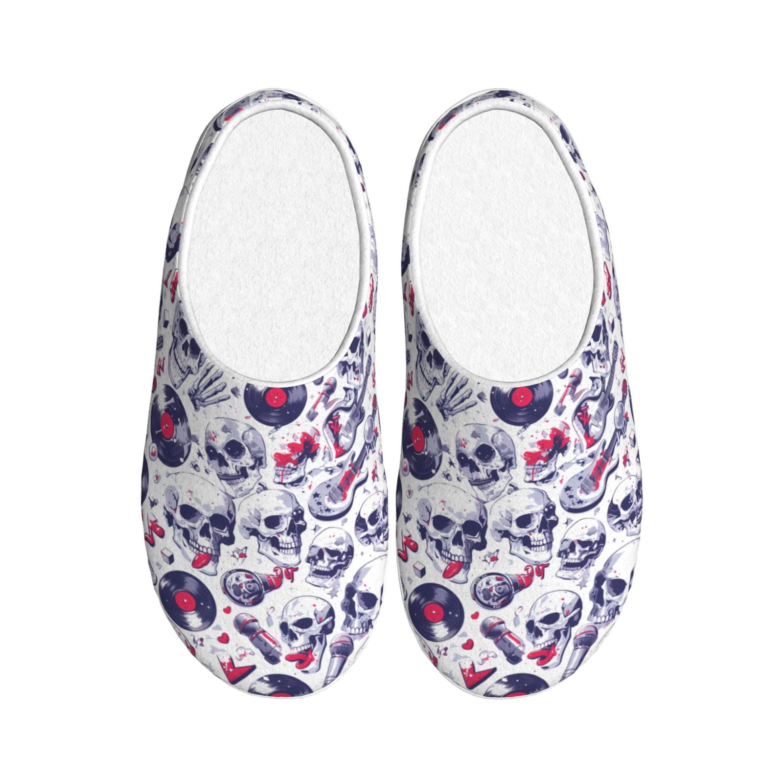 Balery music Skull record mike Pattern Women's Fuzzy Memory Foam ...