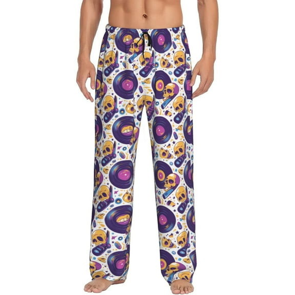 Balery record rock Skull star print Men's Pajama Pants,Ultra Lightweight Pjs,Lounge Pant-Small
