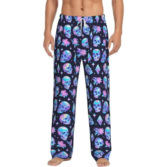 Balery star Skull flower crystal print Men's Pajama Pants,Ultra Lightweight Pjs,Lounge Pant-Small