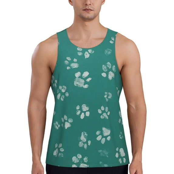 Balery teal green paw Pattern Men's Workout Tank Top Gym Muscle Tee Fitness Bodybuilding Sleeveless T Shirt Quick Dry Fit Muscle Tank Top Slim-Fit Tank-3X-Large