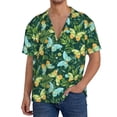 thumbnail image 1 of Balery tropical butterflies and plants Pattern Men's Casual Button Down Shirt Short Sleeve Textured Summer Cuban Beach Shirts-4X-Large, 1 of 5