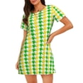 thumbnail image 1 of Balery yellow and green houndstooth Pattern Womens Short Sleeve Sleepshirt Scoopneck Cute Nightdress Comfy Nightgown Loungewear Dress, 1 of 6