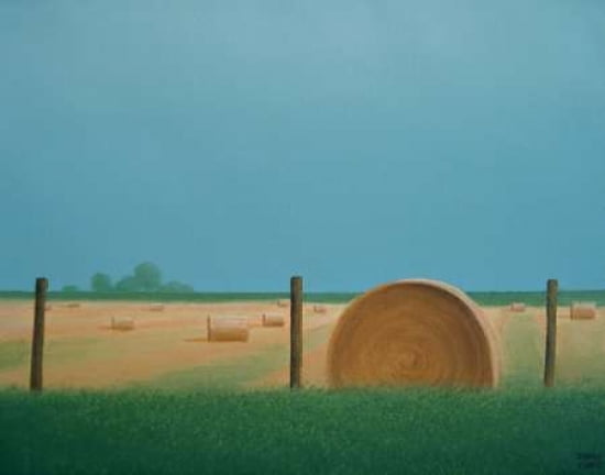 Bales Beyond the Old Fence Line Canvas Art - Sharon France (22 x 28)