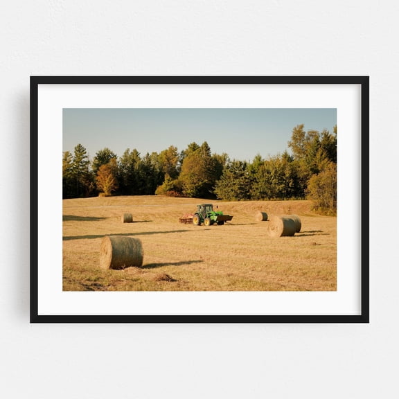 Bales of Hay, Cabot - Cabot Vermont Photography Farm Rural Countryside Pastoral Autumn Landscape Black Framed Wall Art Print 24 x 36 inches