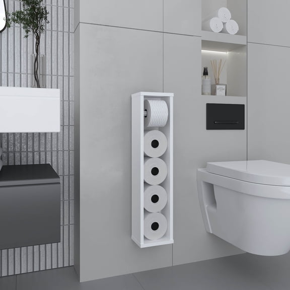 Bali 28" High Toilet Paper Holder Narrow Shelf Organizer for Bathroom,Living Room,Kitchen,White Particle Board Bath Faucets Bathroom Storage