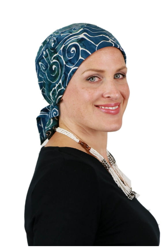 Bali Batik Head Scarf Chemo Scarves for Women Cancer Headwear Square Head Wrap (Teal Temple)