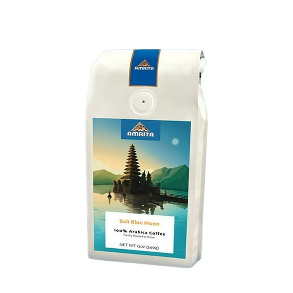 Bali Blue Moon Kintamani - Dark - Roasted by Amrita Certified Pure - Freshly Ground Coffee - 12 Ounce Bag