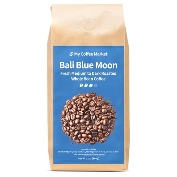 Bali Blue Moon Whole Bean Coffee Medium to Dark Roast 12oz