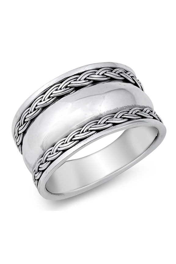 Bali Boho Celtic Rope Wide Ring .925 Solid Sterling Silver Band Jewelry Female Male Unisex Size 11
