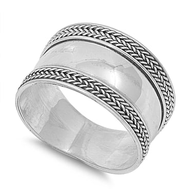 Sterling Silver Womans Men's Bali Rope Bead Ring Unique 925 Band 7mm
