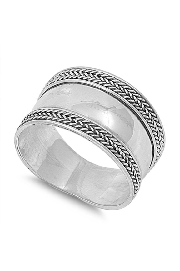 Bali Braid Rope Wide Ring .925 Sterling Silver Band Jewelry Female Male Unisex Size 6
