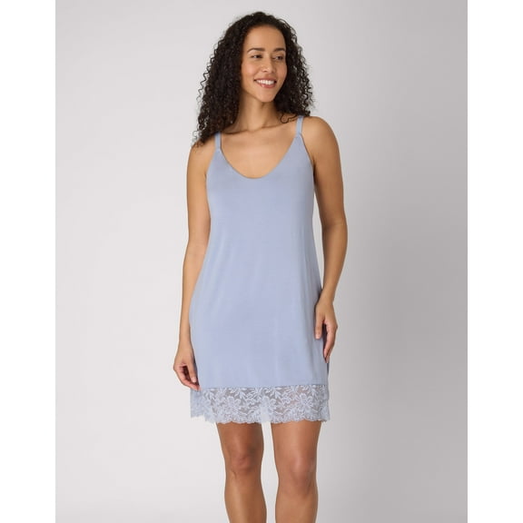 Bali Breathe Nightgown Chemise, Lace Trim Silver Satin S Women's