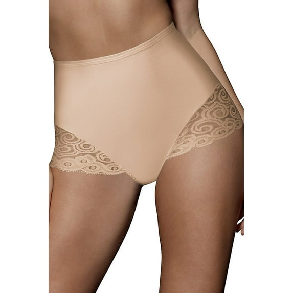 Women's Bali X054 Microfiber and Lace Shaping Brief Panty - 2 Pack (Nude L)