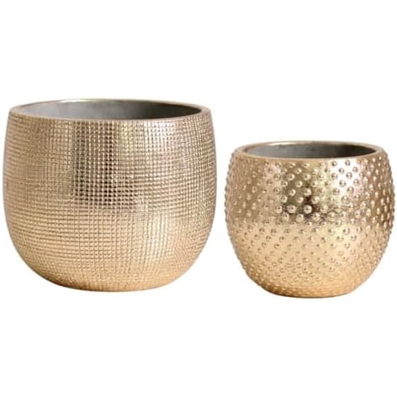 Bali Ceramic Gold Foil Plant Pot Set 2-6.6 + 5.5 Inch Indoor Planters Cement Outdoor Flower Pots$$Garden & Patio