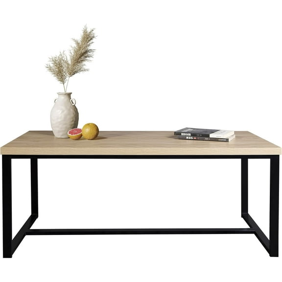 Bali Coastal Modern Coffee Table Natural Wood Top with Black Metal Legs
