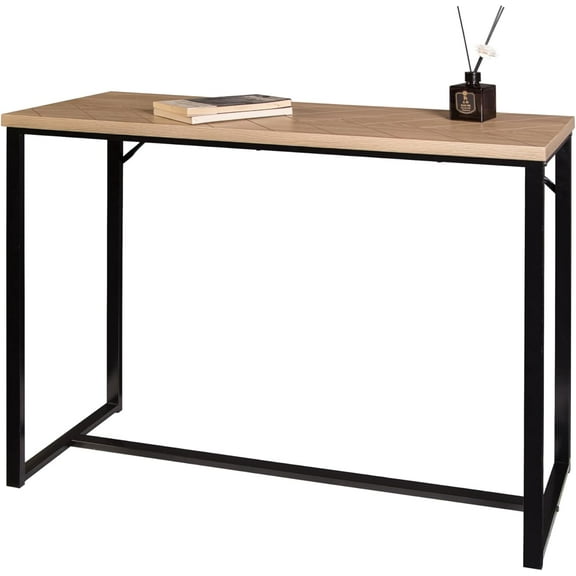 Bali Coastal Modern Console Table Natural Wood Top with Black Metal Legs