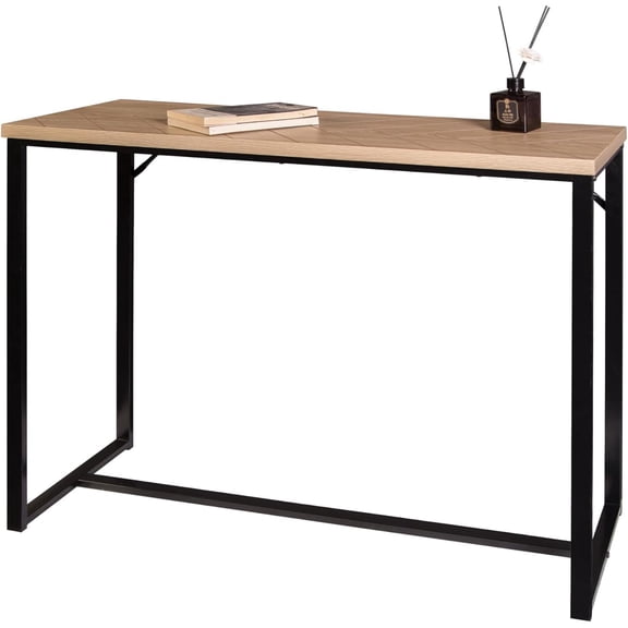 Bali Coastal Modern Console Table Wood Top with Black Metal Legs