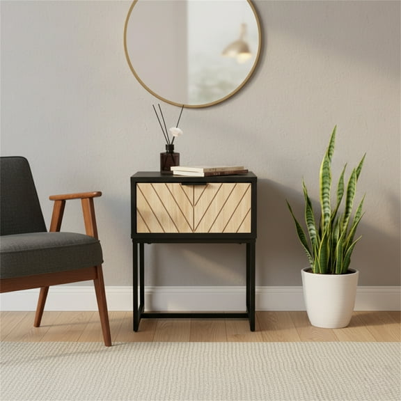 Bali Coastal Modern Console Table with Natural Wood Drawer, Black