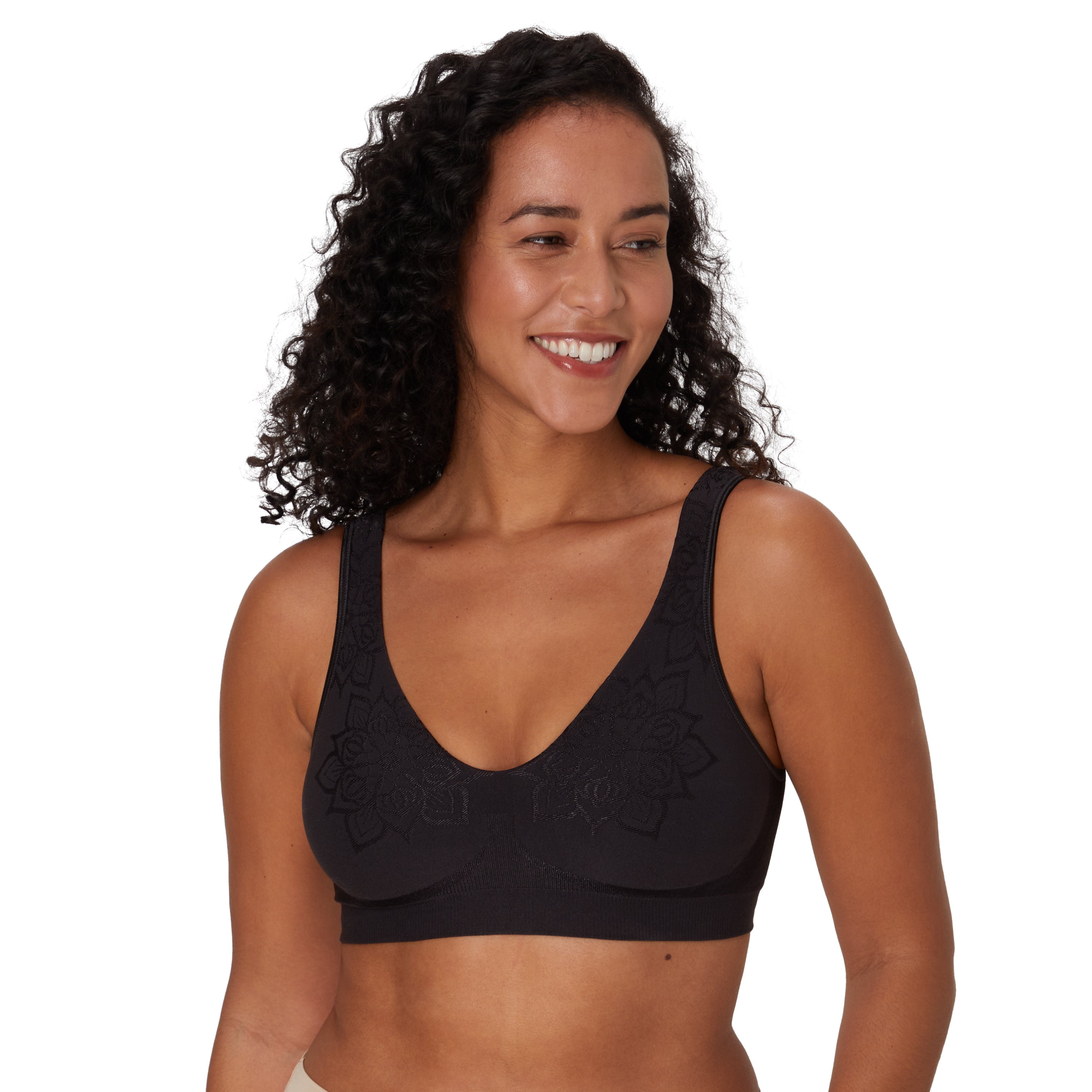 Bali Comfort Revolution ComfortFlex Fit Seamless 2-Ply Wireless Bra Black Aztec S Women's