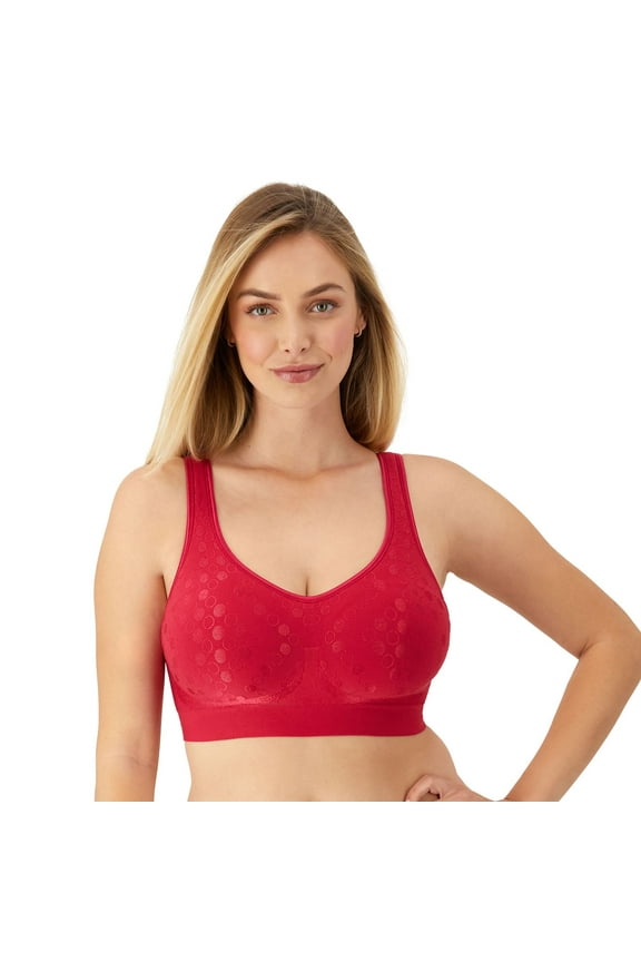 Wireless, Comfort Revolution Full-Coverage Wirefree Bra for Women, Moisture-Wicking, Scarlet Berry Dot