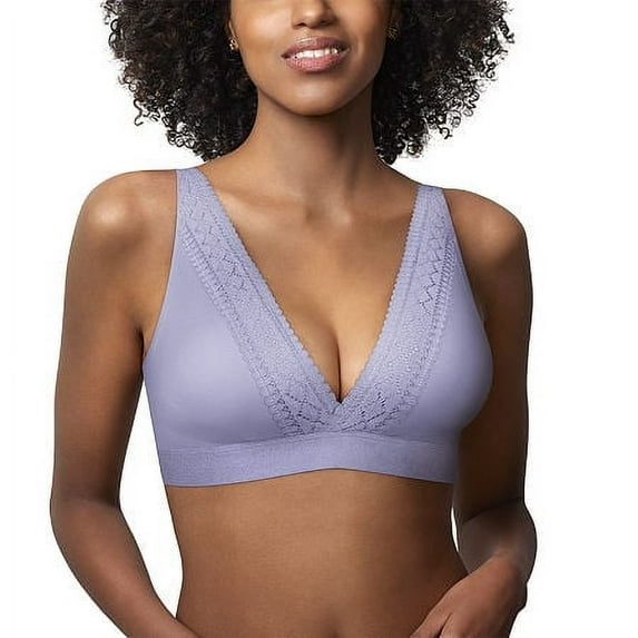 Bali Comfort Revolution Comfy Glam Plunge Lace Trim Wireless Purple Bralette XL