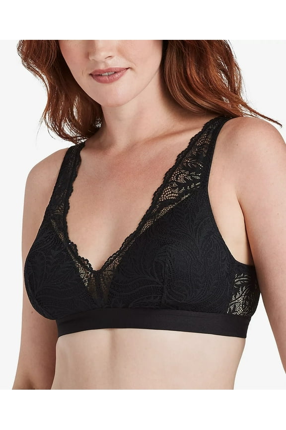 Comfort Revolution Comfy Scallop Lace Wireless Bralette BDF6595 Black