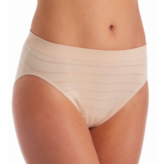 Women's Bali 303J Comfort Revolution Microfiber Hi-Cut Panty (Soft Taupe Stripe 8/9)