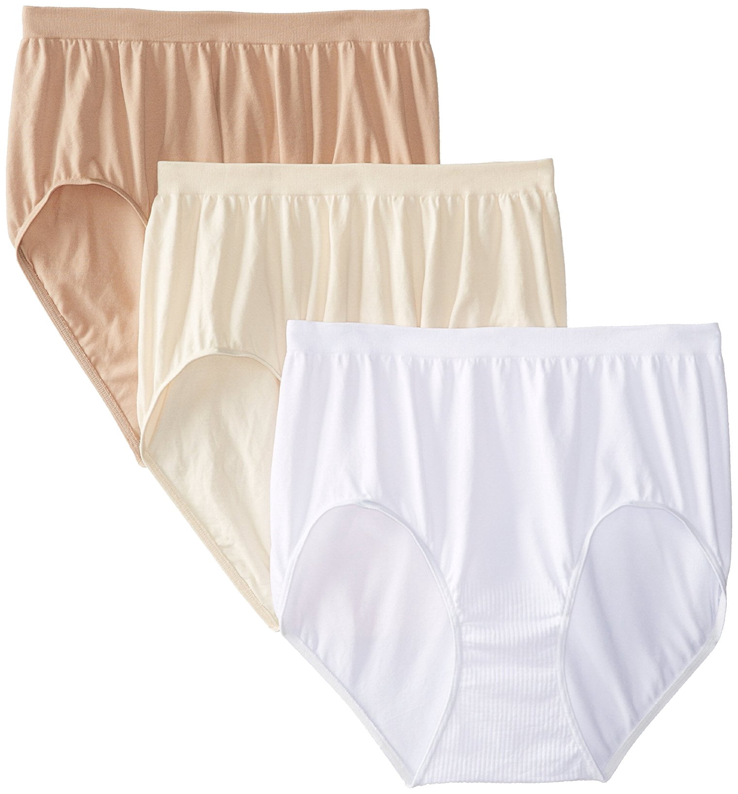 Bali Comfort Revolution Microfiber Brief, 3-Pack White/Nude/Light Beige 8/9 Women's