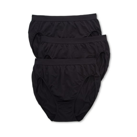 Women's Bali DFAK83 Comfort Revolution Microfiber Hi Cut Panty - 3Pack (Black 8/9)
