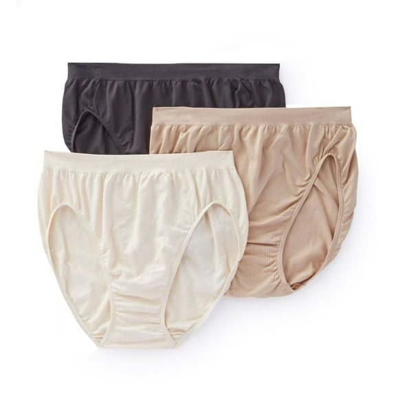 Women's Bali DFAK83 Comfort Revolution Microfiber Hi Cut Panty - 3Pack (Black/Nude/Light Beige 10/11)