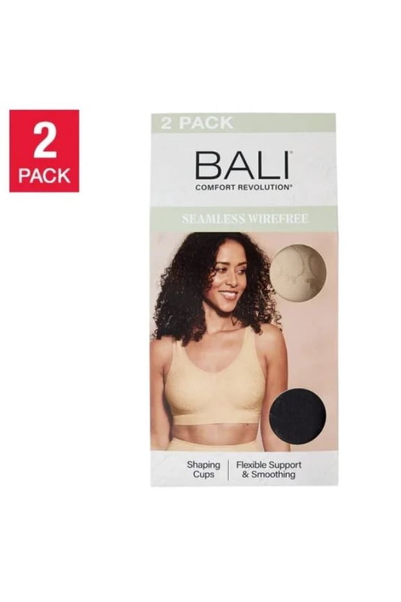 Comfort Revolution Seamless Wirefree Bra, Black/Nude, Small
