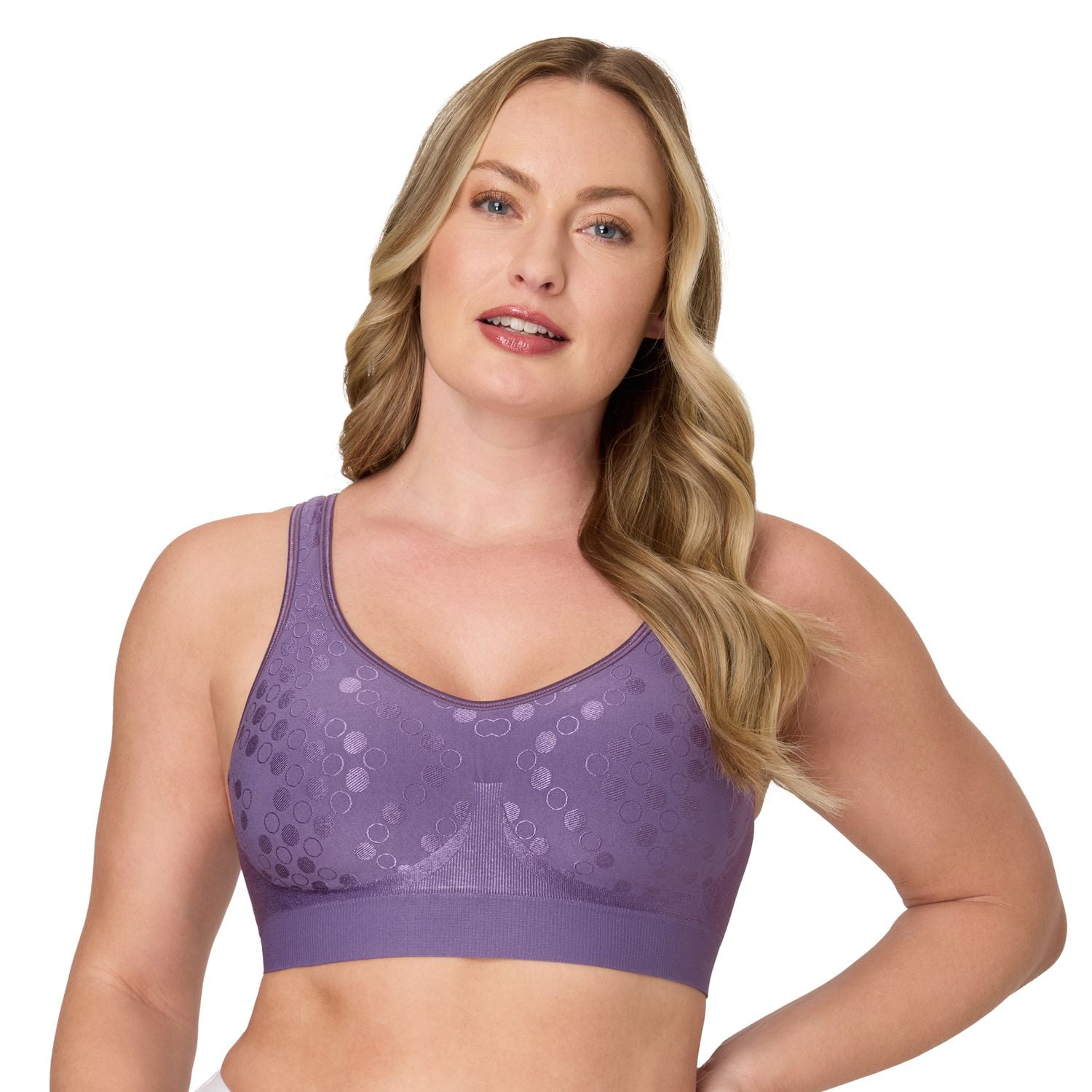 Bali Comfort Revolution Shaping Wireless Bra DF3488 Color: Purple Cushion Dot Size: LARGE