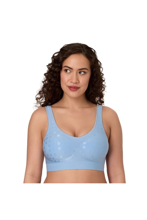 Comfort Revolution Shaping Wireless Bra DF3488 Color: Upstate Blue Dot Size: X LARGE
